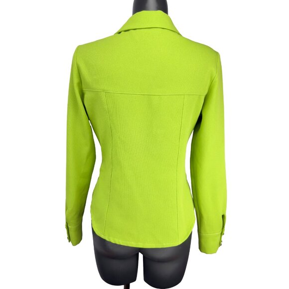 SANDRO Made in France Lace-Up Collared Long Sleeve Lime Green Top Blouse US 6 - Picture 3 of 9